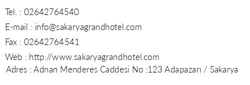 Sakarya Grand Hotel telefon numaralar, faks, e-mail, posta adresi ve iletiim bilgileri